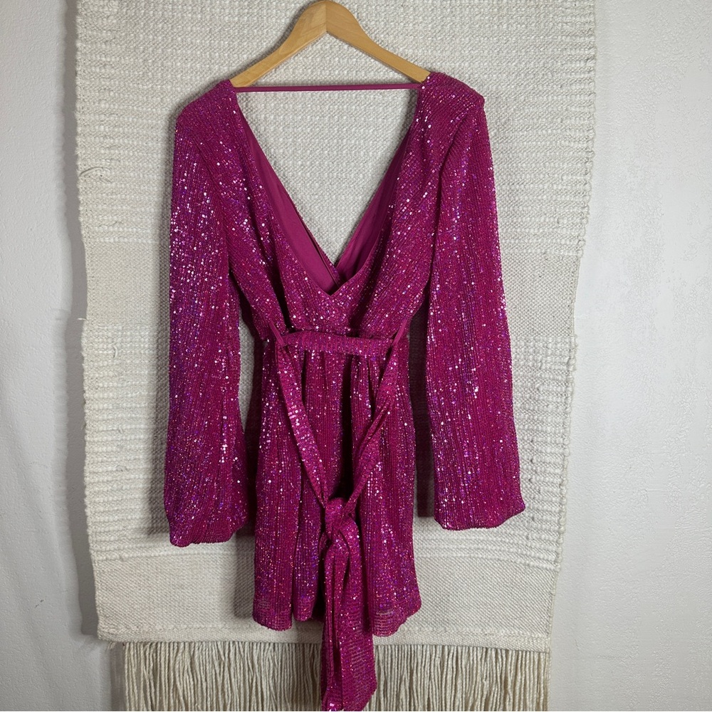 Hello Molly Hot Pink Sequin Static Memory Mini Dr… - image 6